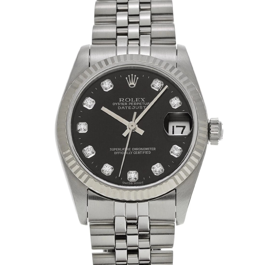 ROLEX DATEJUST BLACK DIAMOND WATCH: ROLEX Datejust black diamond Watch Brand: ROLEX Type: Wristwatch Material: Band Material Stainless steel, Case Material Stainless steel Color: Dial Color black/diamond Size: ??Case? H/about