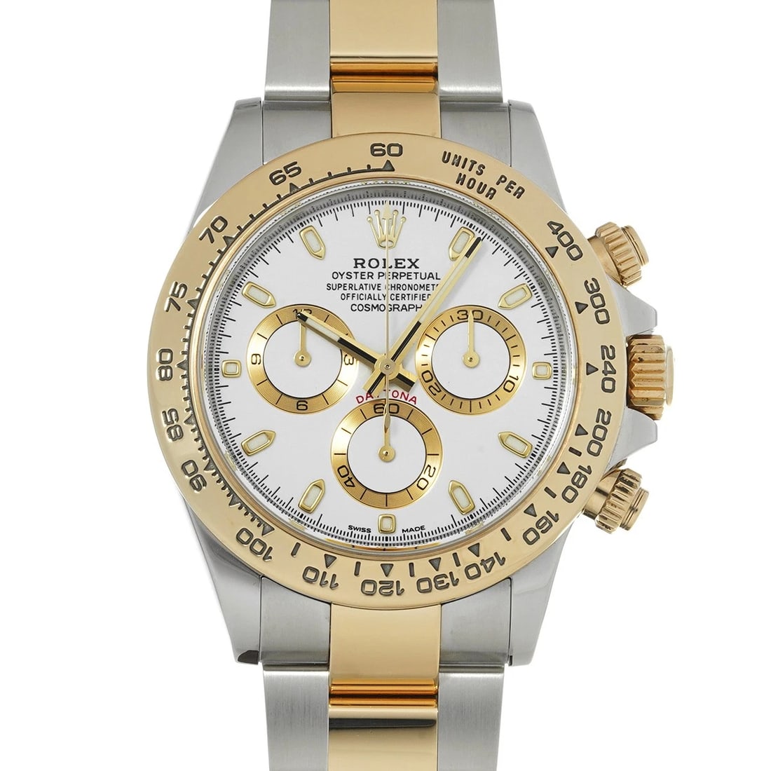 ROLEX COSMOGRAPH DAYTONA WHITE WATCH: ROLEX Cosmograph Daytona white Watch Brand: ROLEX Type: Wristwatch Material: Band Material Stainless steel/Yellow Gold, Case Material Stainless steel Color: Dial Color white Size: ??Case?