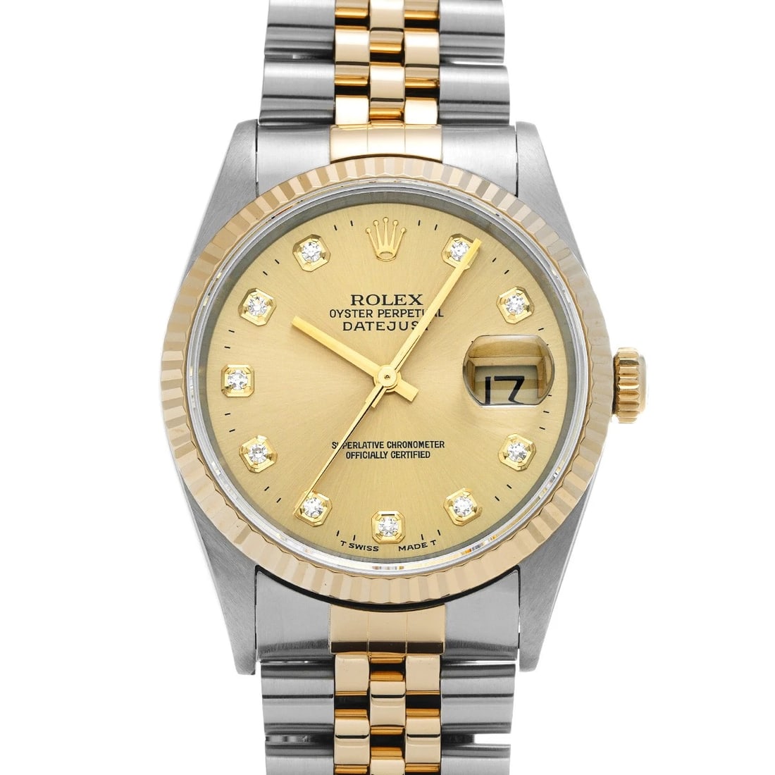 ROLEX DATEJUST CHAMPAGNE DIAMOND WATCH: ROLEX Datejust Champagne diamond Watch Brand: ROLEX Type: Wristwatch Material: Band Material Stainless steel/Yellow Gold, Case Material Stainless steel Color: Dial Color Champagne/diamond 
