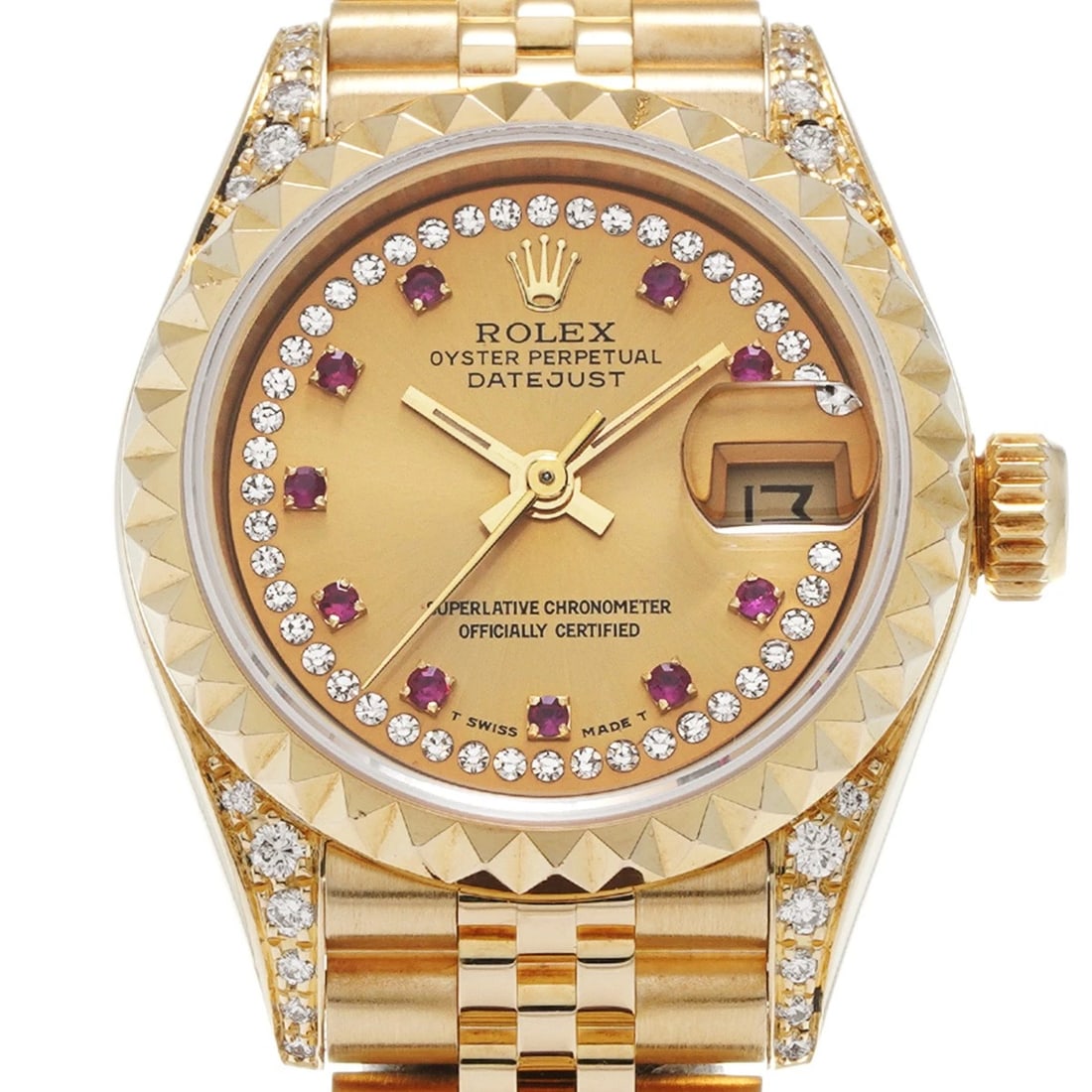 ROLEX DATEJUST CHAMPAGNE DIAMOND RUBY WATCH - 4