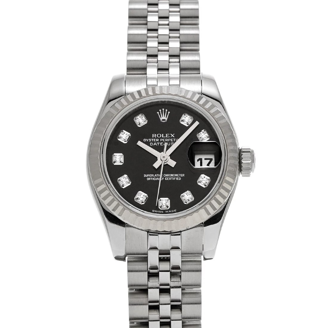 ROLEX DATEJUST BLACK DIAMOND WATCH: ROLEX Datejust black diamond Watch Brand: ROLEX Type: Wristwatch Material: Band Material Stainless steel, Case Material Stainless steel Color: Dial Color black/diamond Size: ??Case? H/about 26mm W