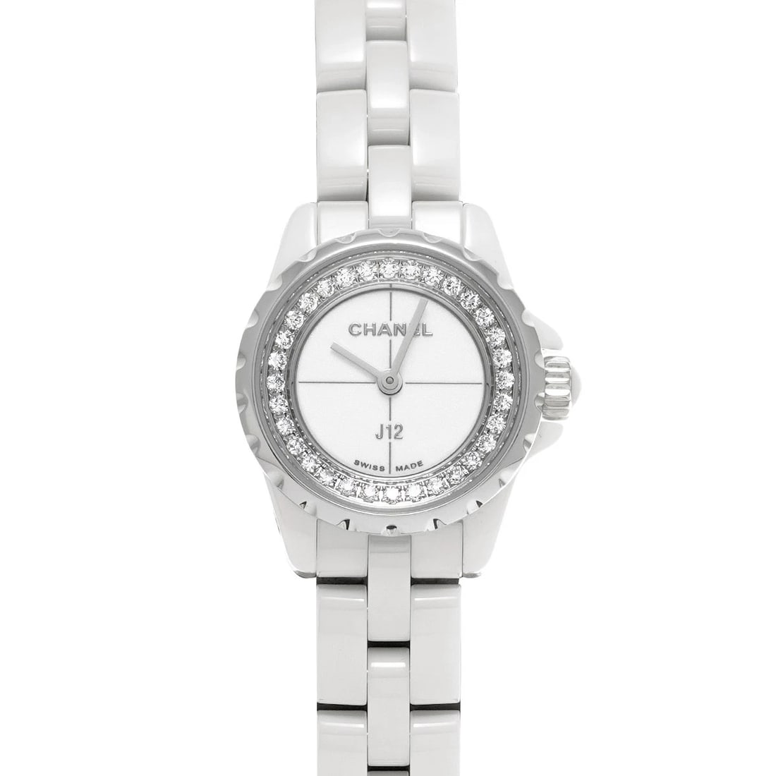 CHANEL J12 WHITE LACQUER DIAMOND WATCH: CHANEL J12 White lacquer diamond Watch Brand: CHANEL Type: Wristwatch Material: Band Material White ceramic, Case Material White ceramic Color: Dial Color White lacquer/diamond Size: ??Case?