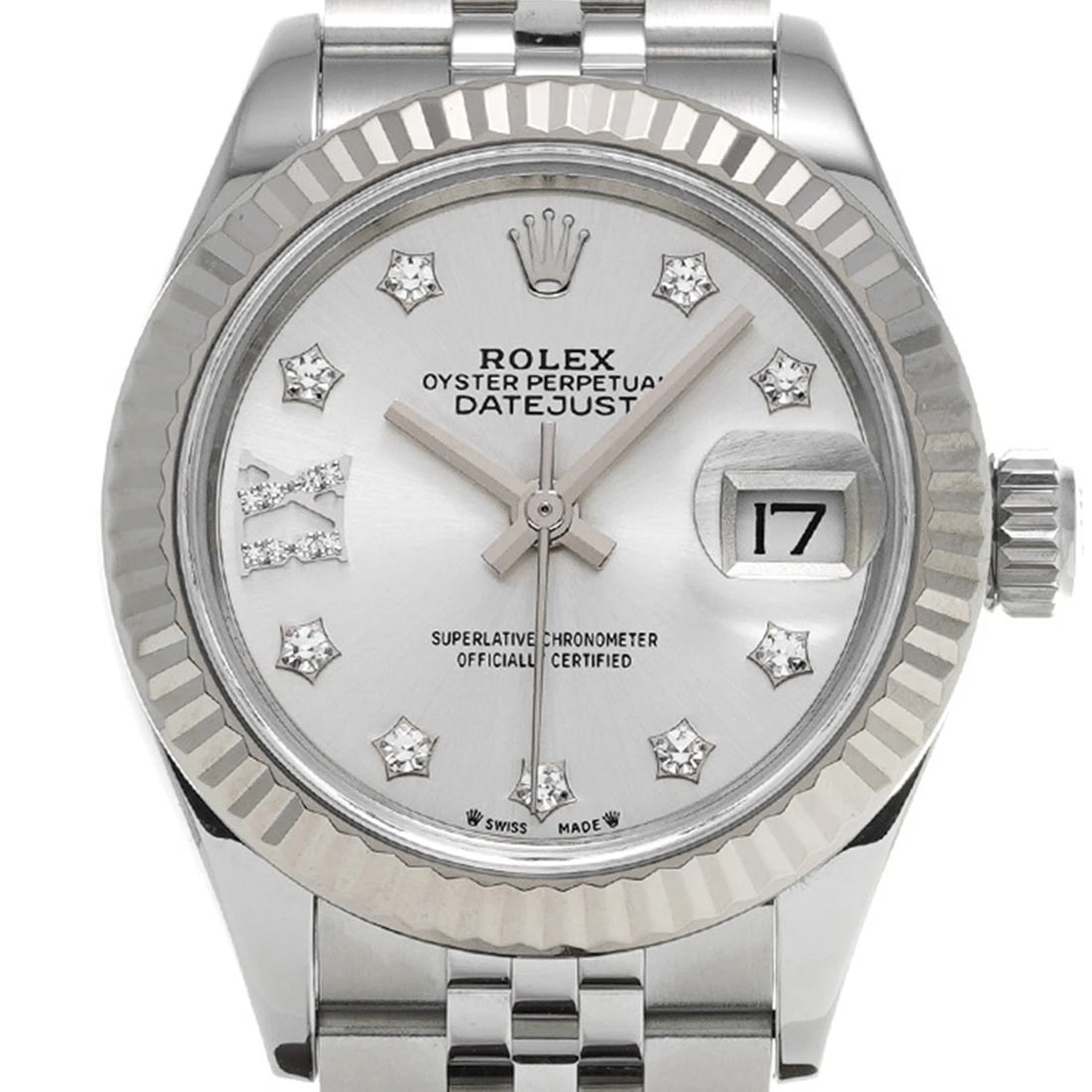 ROLEX DATEJUST SILVER DIAMOND WATCH - 4
