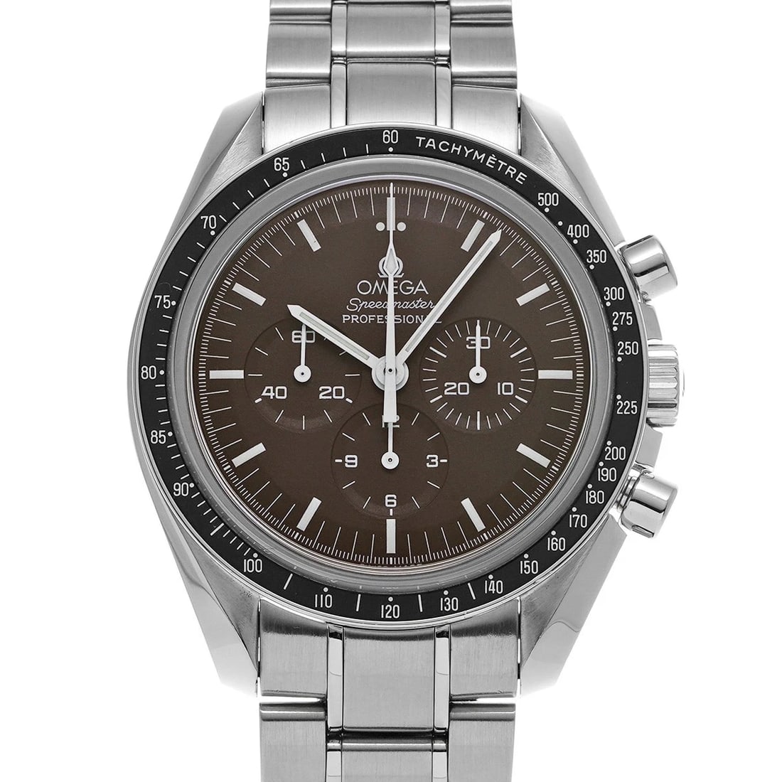 OMEGA SPEEDMASTER BROWN WATCH: OMEGA Speedmaster Brown Watch Brand: OMEGA Type: Wristwatch Material: Band Material Stainless steel, Case Material Stainless steel Color: Dial Color Brown Size: ??Case? H/about 42mm W/about