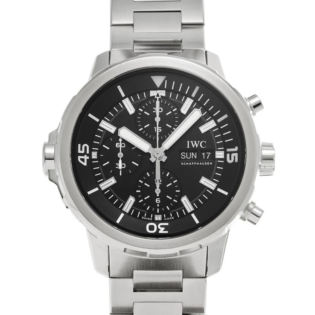 IWC AQUATIMER CHRONOGRAPH BLACK WATCH: IWC Aquatimer Chronograph black Watch Brand: IWC Type: Wristwatch Material: Band Material Stainless steel, Case Material Stainless steel Color: Dial Color black Size: ??Case? H/about 44mm