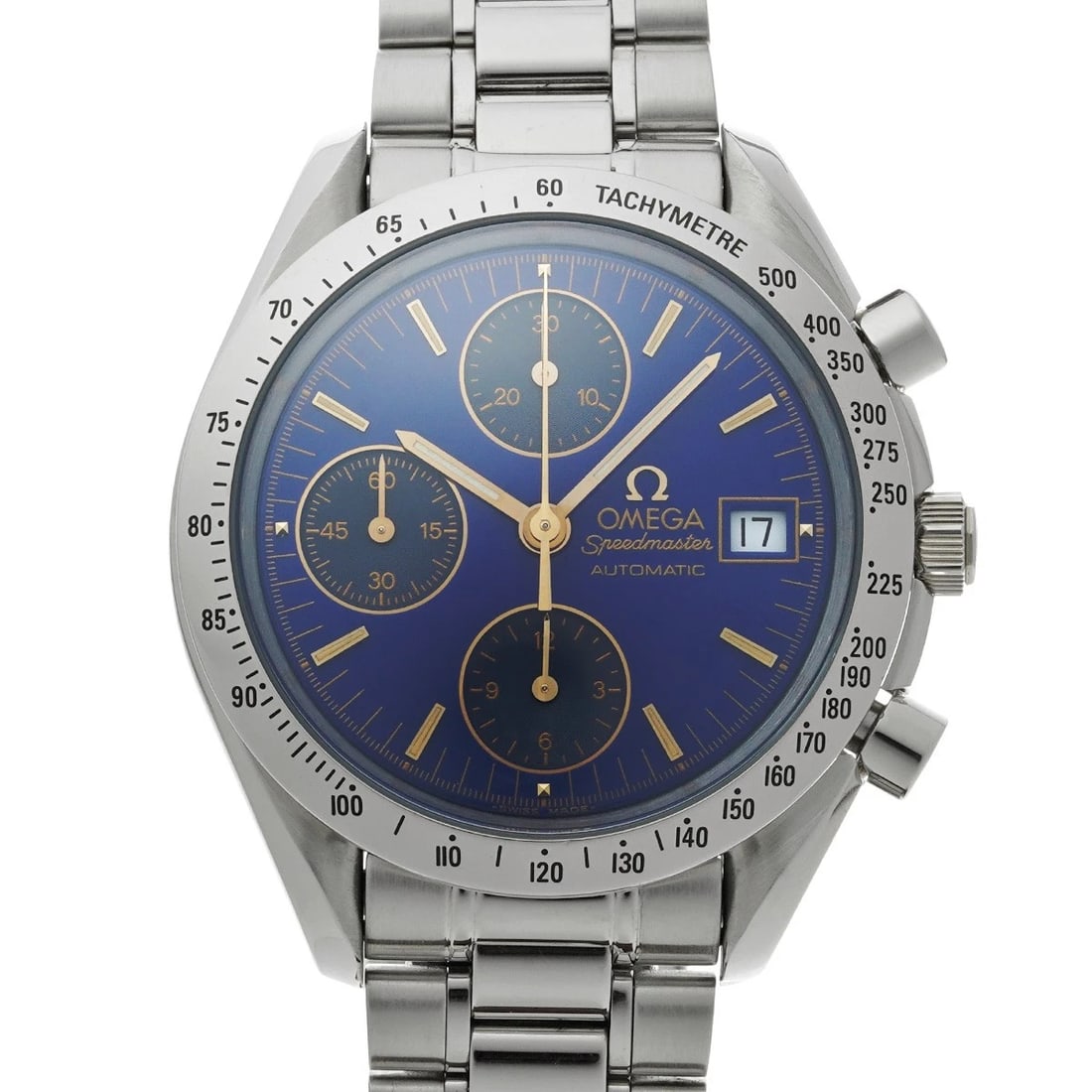 OMEGA SPEEDMASTER BLUE WATCH: OMEGA Speedmaster blue Watch Brand: OMEGA Type: Wristwatch Material: Band Material Stainless steel, Case Material Stainless steel Color: Dial Color blue Size: ??Case? H/about 39mm W/about 39mm D/a