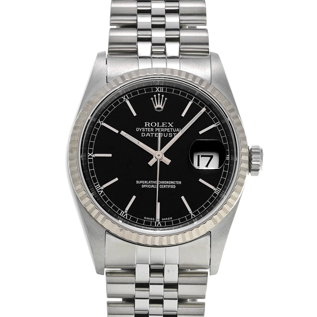 ROLEX DATEJUST BLACK WATCH: ROLEX Datejust black Watch Brand: ROLEX Type: Wristwatch Material: Band Material Stainless steel, Case Material Stainless steel Color: Dial Color black Size: ??Case? H/about 36mm W/about 36mm D/ab