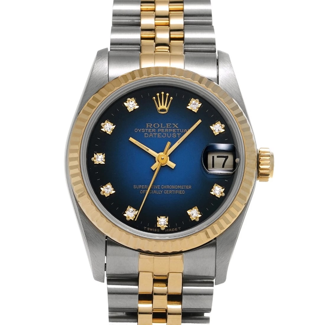 ROLEX DATEJUST BLUE GRADIENT DIAMOND WATCH: ROLEX Datejust Blue Gradient diamond Watch Brand: ROLEX Type: Wristwatch Material: Band Material Stainless steel/Yellow Gold, Case Material Stainless steel Color: Dial Color Blue