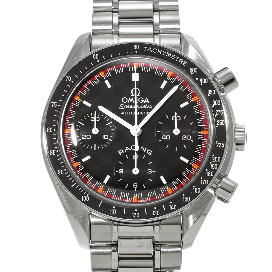 OMEGA SPEEDMASTER BLACK WATCH: OMEGA Speedmaster black Watch Brand: OMEGA Type: Wristwatch Material: Band Material Stainless steel, Case Material Stainless steel Color: Dial Color black Size: ??Case? H/about 39mm W/about
