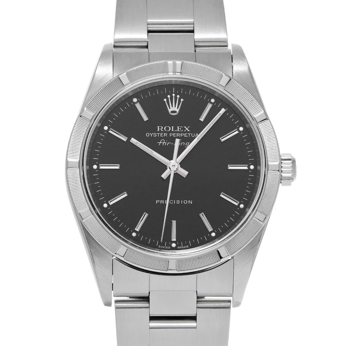 ROLEX AIR KING BLACK WATCH: ROLEX Air King black Watch Brand: ROLEX Type: Wristwatch Material: Band Material Stainless steel, Case Material Stainless steel Color: Dial Color black Size: ??Case? H/about 34mm W/about 34mm