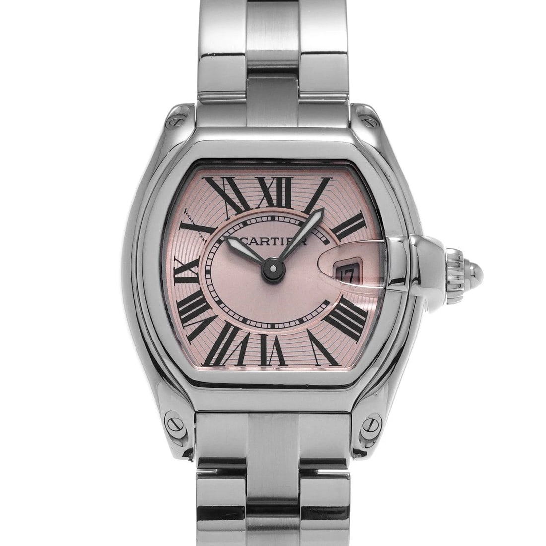 CARTIER ROADSTER PINK WATCH: CARTIER Roadster pink Watch Brand: CARTIER Type: Wristwatch Material: Band Material Stainless steel, Case Material Stainless steel Color: Dial Color pink Size: ??Case? H/about 37mm W/about