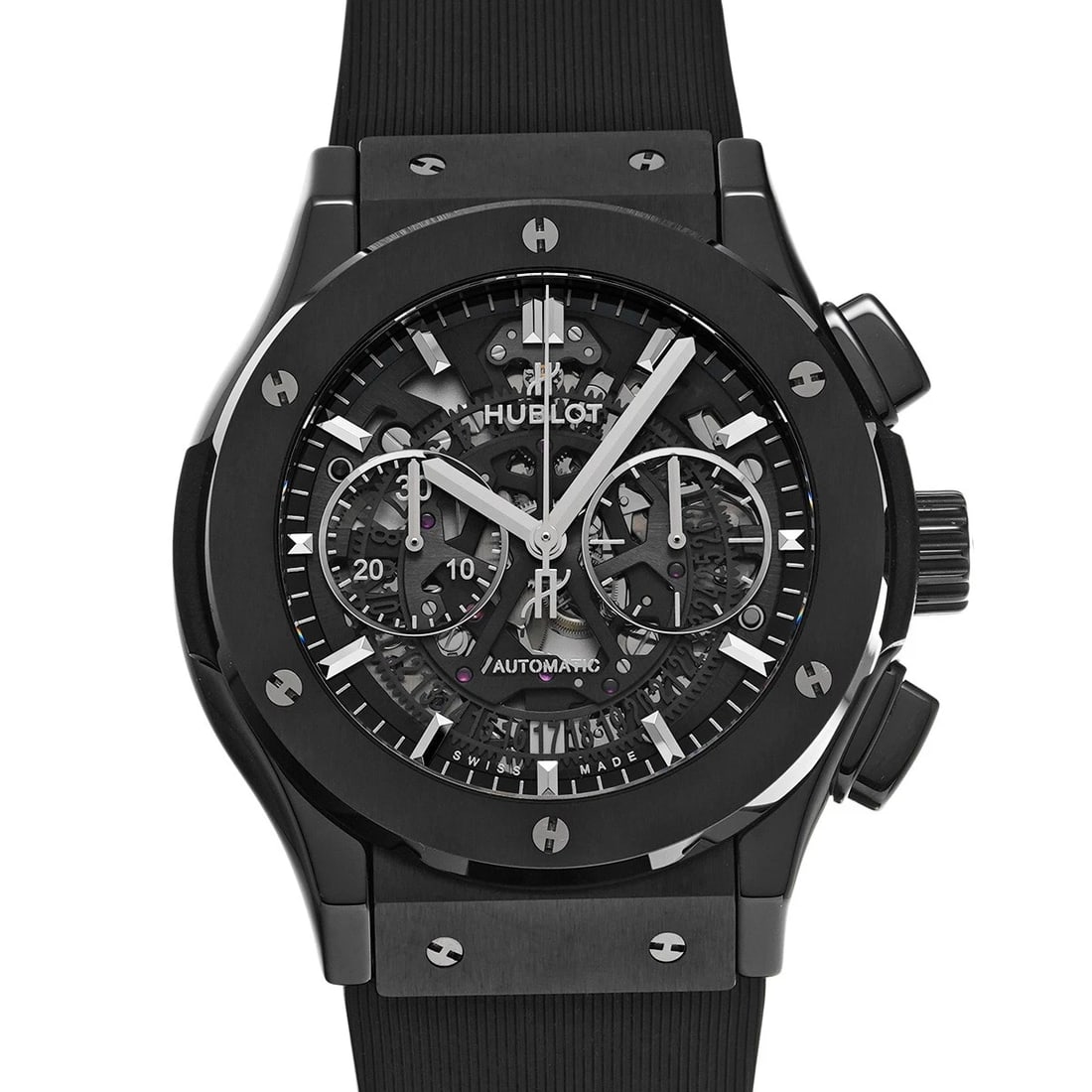 HUBLOT CLASSIC FUSION BLACK WATCH: HUBLOT Classic Fusion Black Watch Brand: HUBLOT Type: Wristwatch Material: Band Material rubber, Case Material ceramic Color: Dial Color Dial Color skeleton Band Color black Size: ??Case?