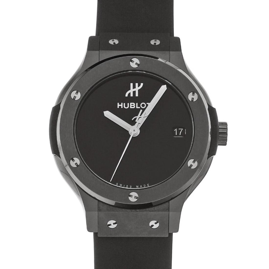 HUBLOT CLASSIC FUSION BLACK LACQUER: HUBLOT Classic Fusion Black lacquer Brand: HUBLOT Type: Wristwatch Material: Band Material rubber, Case Material Black ceramic Color: Dial Color Black lacquer Size: ??Case? H/about 38mm