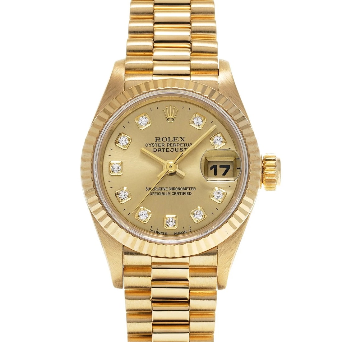 ROLEX DATEJUST CHAMPAGNE DIAMOND WATCH: ROLEX Datejust Champagne diamond Watch Brand: ROLEX Type: Wristwatch Material: Band Material Yellow Gold, Case Material Yellow Gold Color: Dial Color Champagne/diamond Size: ??Case? H/about