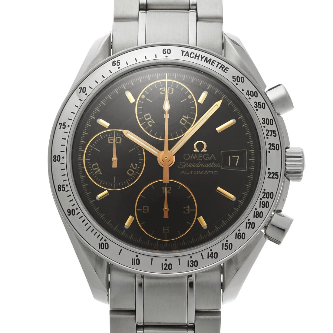 OMEGA SPEEDMASTER BLACK WATCH: OMEGA Speedmaster black Watch Brand: OMEGA Type: Wristwatch Material: Band Material Stainless steel, Case Material Stainless steel Color: Dial Color black Size: ??Case? H/about 39mm W/about