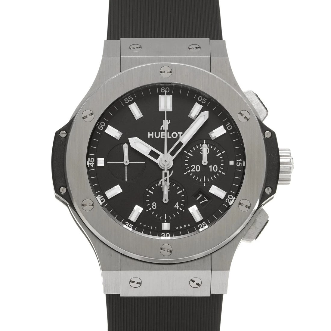 HUBLOT BIG BANG STEEL BLACK WATCH: HUBLOT Big Bang Steel black Watch Brand: HUBLOT Type: Wristwatch Material: Band Material rubber, Case Material Stainless steel Color: Dial Color Dial Color black Band Color black Size: ??Case?
