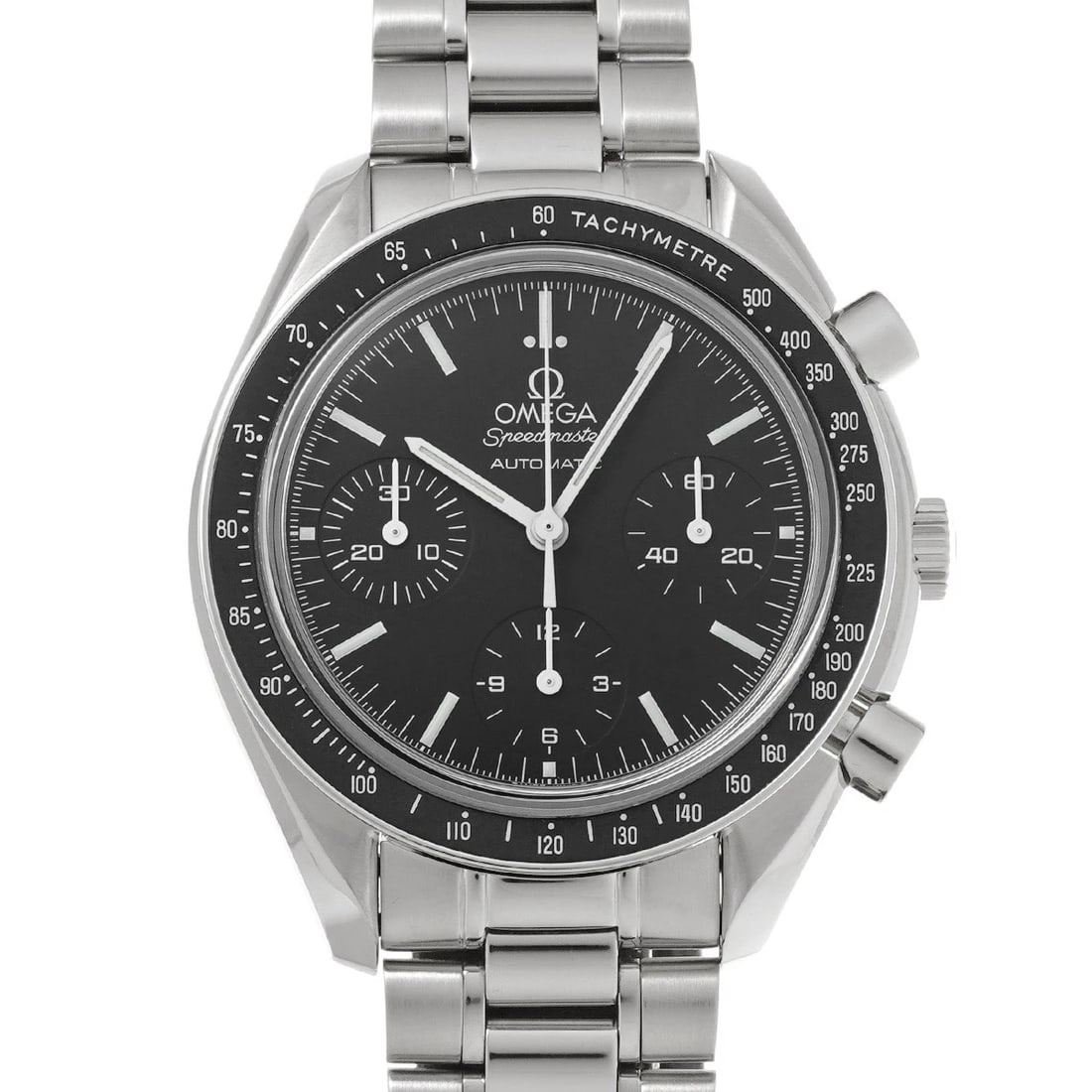 OMEGA SPEEDMASTER BLACK WATCH: OMEGA Speedmaster black Watch Brand: OMEGA Type: Wristwatch Material: Band Material Stainless steel, Case Material Stainless steel Color: Dial Color black Size: ??Case? H/about 39mm W/about