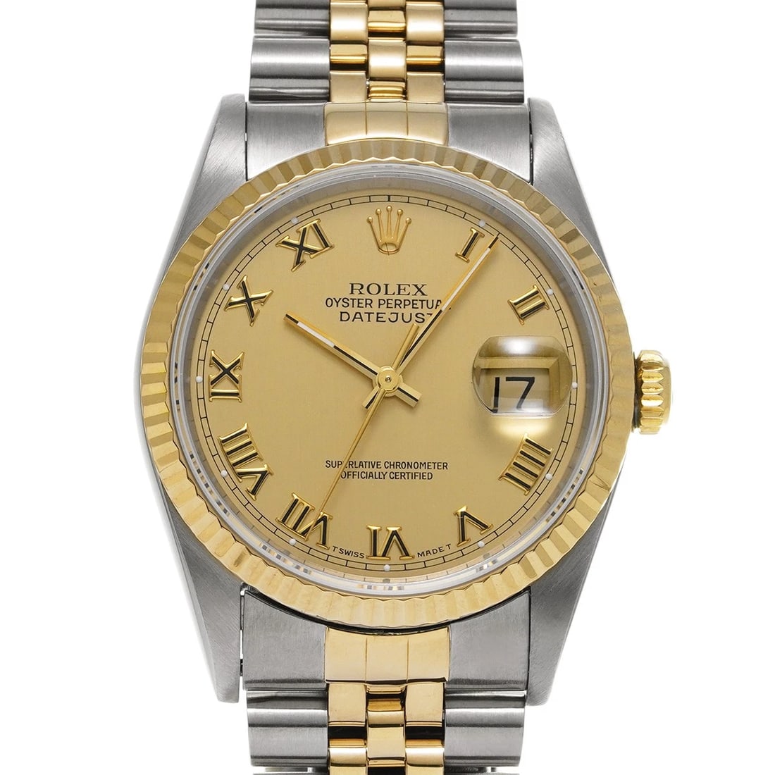 ROLEX DATEJUST CHAMPAGNE WATCH: ROLEX Datejust Champagne Watch Brand: ROLEX Type: Wristwatch Material: Band Material Stainless steel/Yellow Gold, Case Material Stainless steel Color: Dial Color Champagne Size: ??Case? H/about 36