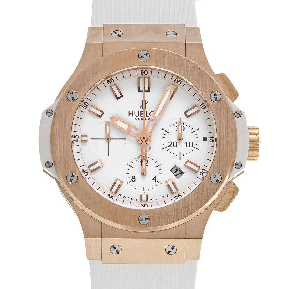HUBLOT BIG BANG WHITE WATCH: HUBLOT Big Bang white Watch Brand: HUBLOT Type: Wristwatch Material: Band Material rubber, Case Material Pink gold Color: Dial Color Dial Color white Band Color white Size: ??Case? H/about