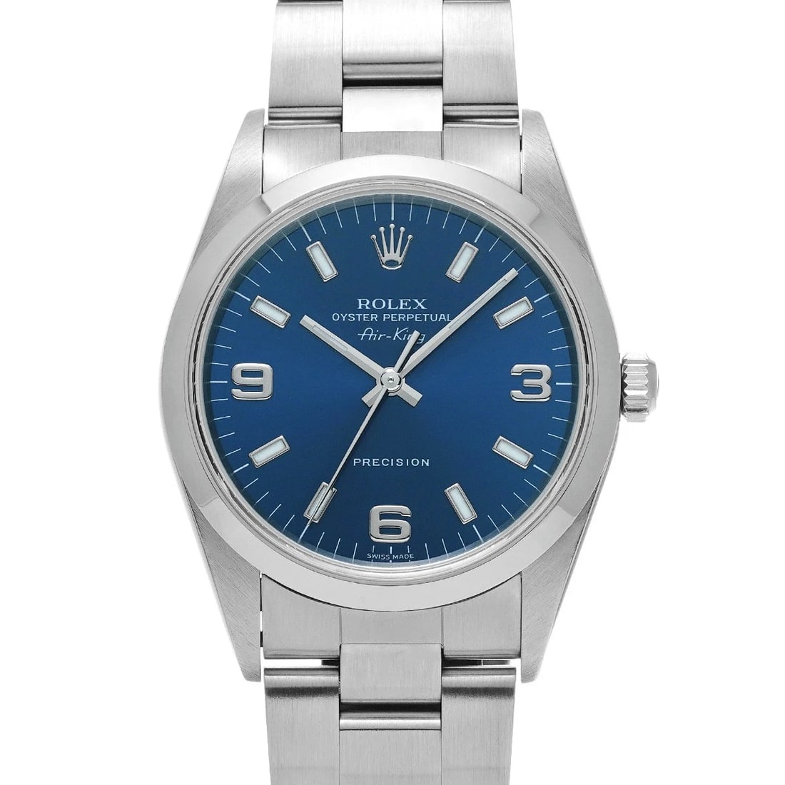 ROLEX AIR KING BLUE WATCH: ROLEX Air King blue Watch Brand: ROLEX Type: Wristwatch Material: Band Material Stainless steel, Case Material Stainless steel Color: Dial Color blue Size: ??Case? H/about 34mm W/about 34mm