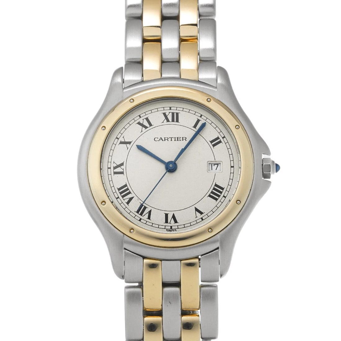 CARTIER PANTHERE COUGAR IVORY WATCH: CARTIER Panthere Cougar Ivory Watch Brand: CARTIER Type: Wristwatch Material: Band Material Stainless steel/Yellow Gold, Case Material Stainless steel Color: Dial Color Ivory Size: ??Case?