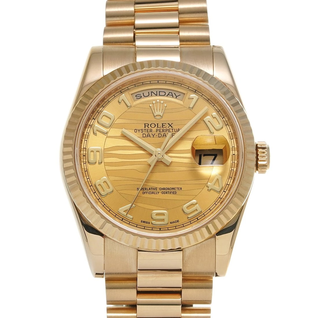 ROLEX CHAMPAGNE WAVE WATCH: ROLEX Champagne Wave Watch Brand: ROLEX Type: Wristwatch Material: Band Material Yellow Gold, Case Material Yellow Gold Color: Dial Color Champagne Wave Size: ??Case? H/about 36mm W/about 36mm