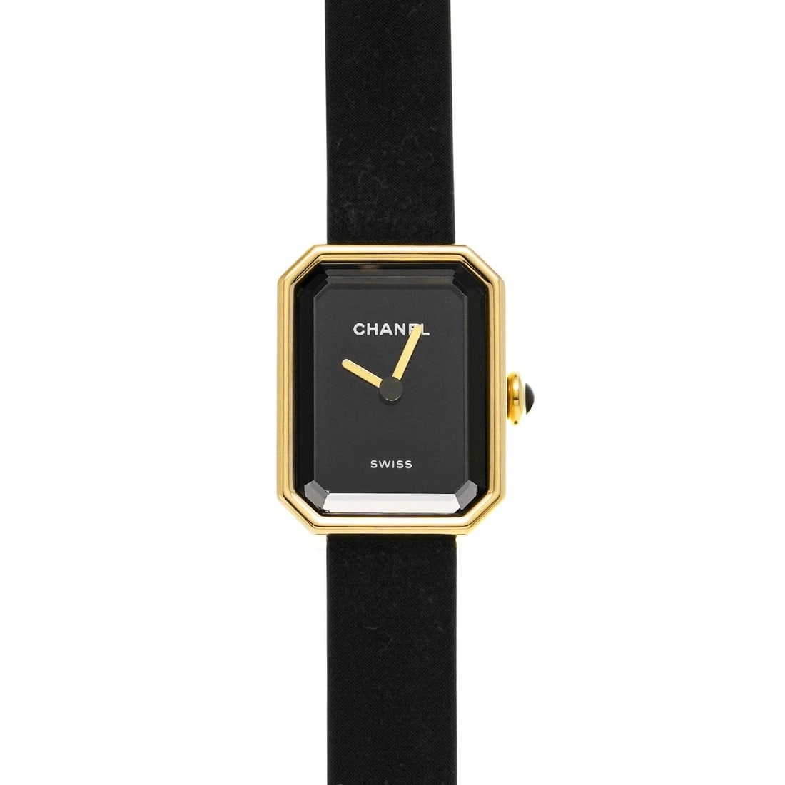 CHANEL PREMIERE RIBBON BLACK LACQUER WATCH: CHANEL Premiere Ribbon Black lacquer Watch Brand: CHANEL Type: Wristwatch Material: Band Material velvet/rubber, Case Material Yellow Gold Color: Dial Color Black lacquer Size: ??Case? H/about