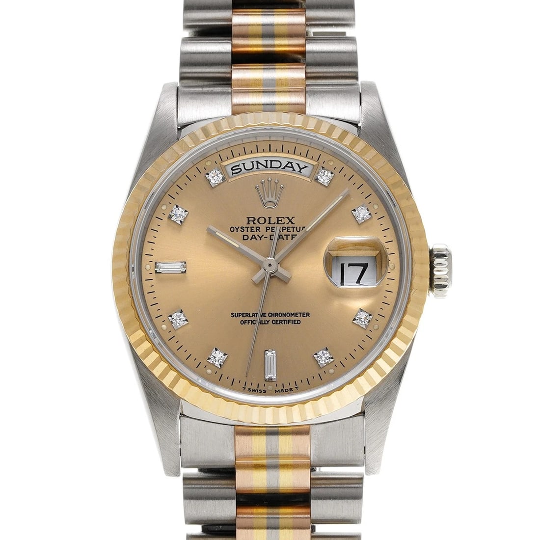 ROLEX CHAMPAGNE DIAMOND WATCH: ROLEX Champagne diamond Watch Brand: ROLEX Type: Wristwatch Material: Band Material White gold/Pink gold, Case Material White gold Color: Dial Color Champagne/diamond Size: ??Case? H/about 36mm W/