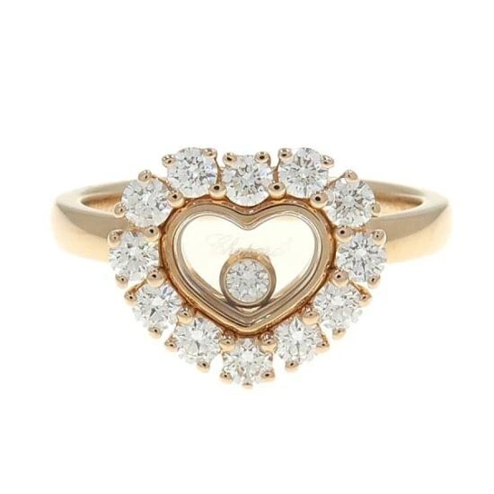 CHOPARD HAPPY DIAMONDS ICON HEART MOVING RING: Chopard Happy Diamonds Icon Heart Moving Ring Brand: Chopard Type: Ring Material: 18k Rose Gold Main Stone/Creation Natural Color: Pink Size: 6.5-6.75 US Accessories: None Accessories Noti
