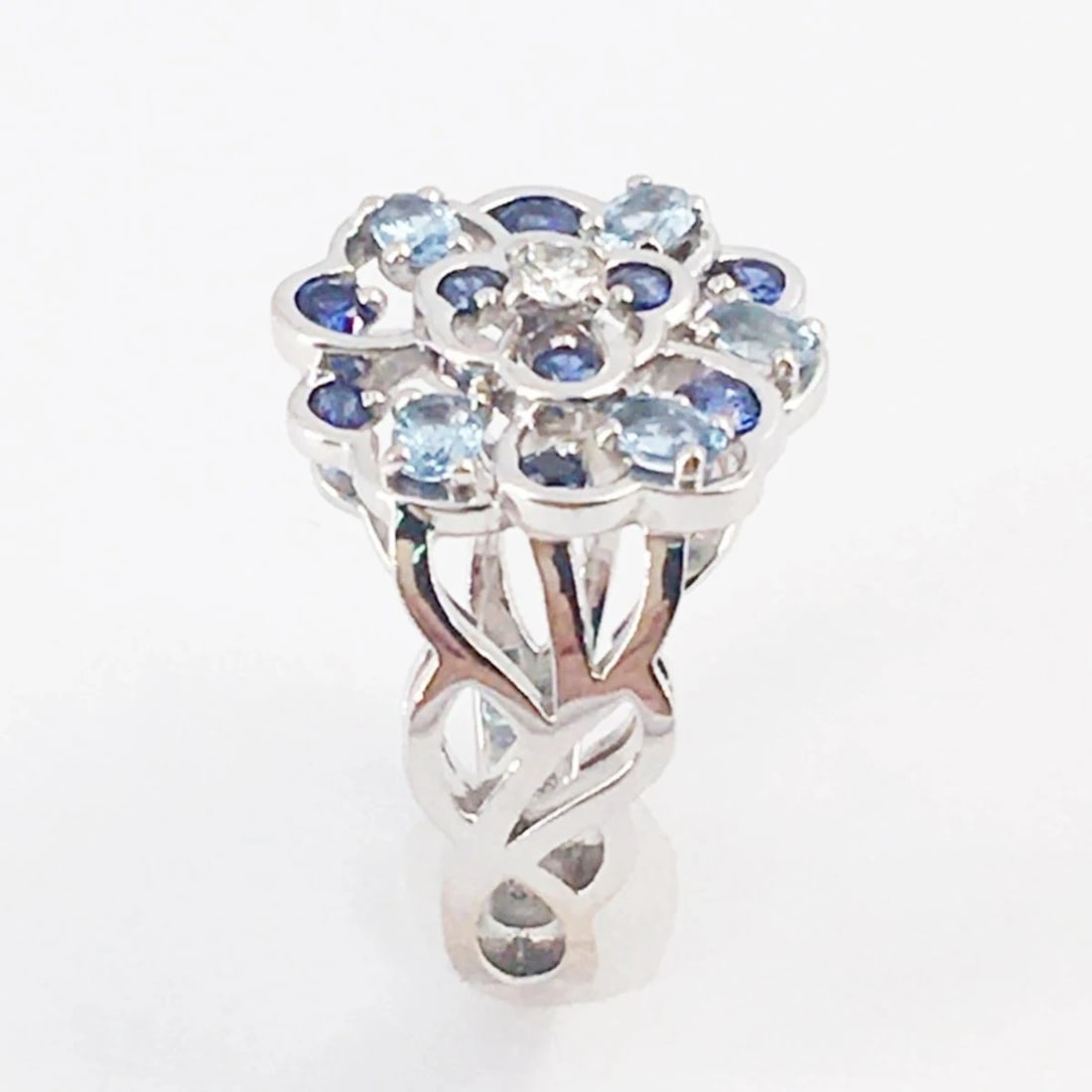 CHANEL SAPPHIRE DIAMOND AQUAMARINE RING: CHANEL Sapphire Diamond Aquamarine Ring Brand: CHANEL Type: Ring Material: 18k White Gold Main Stone/Creation Sapphire Natural Aquamarine Color: White Gold Size: 5-5.5 US Accessories: None