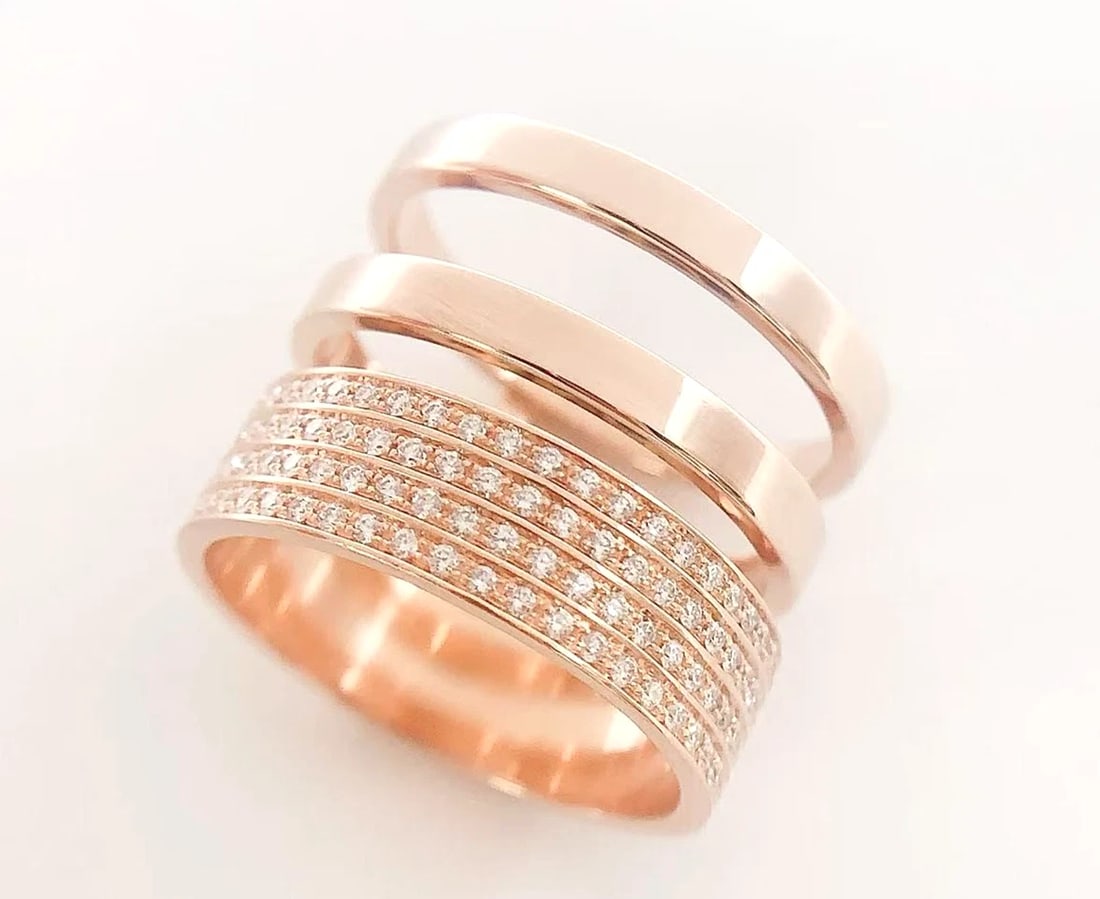 REPOSSI BERBERE DIAMOND 18K ROSE GOLD 3 ROW BAND RING (1 of 2)