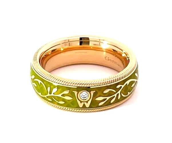 WELLENDORFF MIKIMOTO DIAMOND BOTANICAL ENAMEL 18K YELLOW GOLD RING (1 of 4)