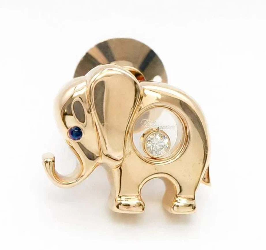 CHOPARD HAPPY DIAMONDS SAPPHIRE DIAMOND 18K YELLOW GOLD BROOCH (1 of 2)