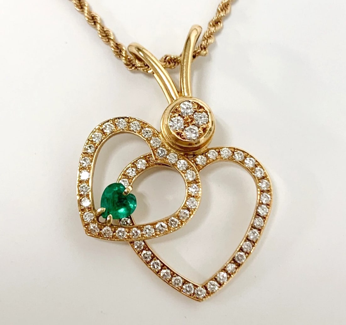 WALTHAM EMERALD DIAMOND SWING DOUBLE PENDANT NECKLACE (1 of 4)