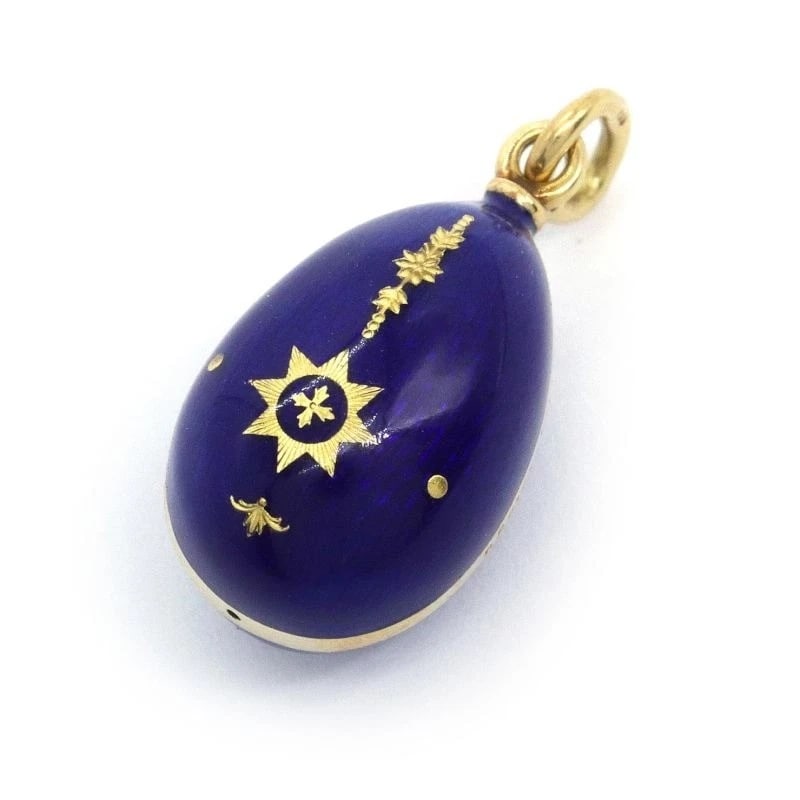 FABERGE BLUE ENAMEL EASTER EGG 18K YELLOW GOLD PENDANT TOP (1 of 2)