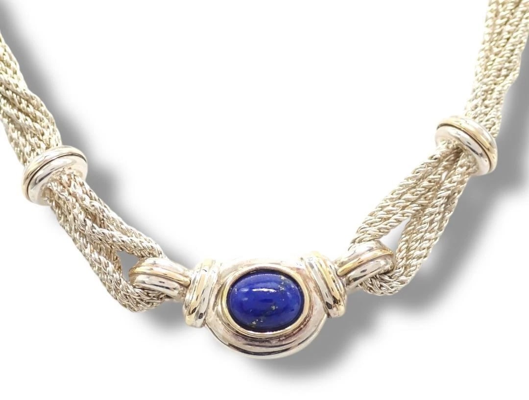 TIFFANY & CO LAPIS LAZULI SILVER STRAND CHOKER NECKLACE: Tiffany & Co Lapis Lazuli Silver Strand Choker Necklace Brand: Tiffany & Co. Type: Necklace Material: Sterling Silver (SV925) 18k Yellow Gold Main Stone/Creation Natural Color: Silver, Gold Size: