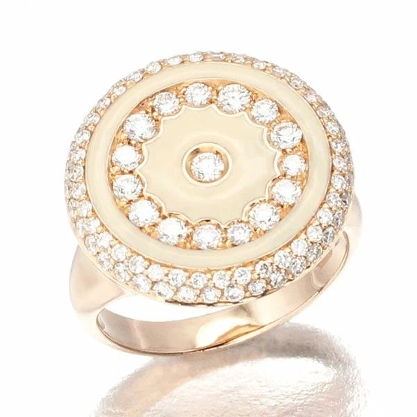 LUCA CARATI ITALIAN CIRCLE DESIGN DIAMOND RING: Luca Carati Italian Circle Design Diamond Ring Brand: Luca Carati Type: Ring Material: 18k Rose Gold Main Stone/Creation Natural Color: Gold Size: 6.5 US Accessories: None Accessories Notice: