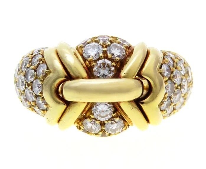 BVLGARI TRIKA 18K YELLOW GOLD PAVE DIAMONDS RING: Bvlgari Trika 18k Yellow Gold Pave Diamonds Ring Brand: Bvlgari Type: Ring Material: 18k Yellow Gold Main Stone/Creation Natural Color: Yellow Size: 6 US Accessories: None Accessories Notice: