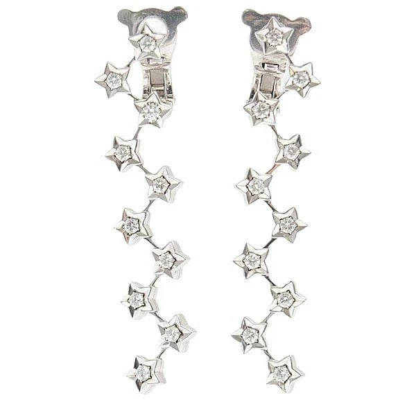 CHANEL COMET STAR DIAMOND DANGLE LONG EARRINGS: CHANEL Comet Star Diamond Dangle Long Earrings Brand: CHANEL Type: Earrings Material: 750 white gold Main Stone/Creation Natural Color: White Gold Size: approx. 4.63 cm × 0.94 cm (1.82 ×