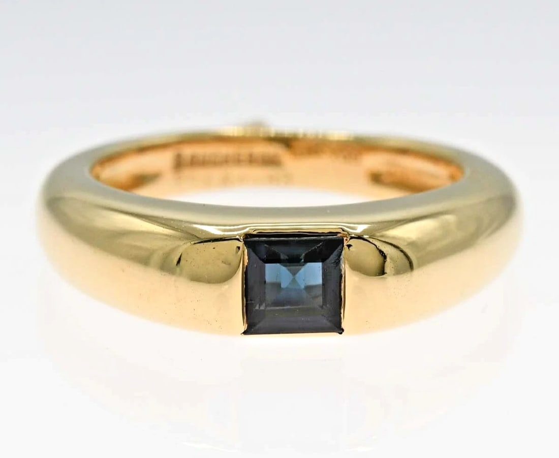 BOUCHERON SAPPHIRE 18K YELLOW GOLD BAND TUBE RING: Boucheron Sapphire 18k Yellow Gold Band Tube Ring Brand: Boucheron Type: Ring Material: 18k Yellow Gold Main Stone/Creation Natural Color: Yellow Size: 5.5 US Accessories: None Accessories