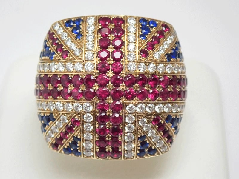 ASPREY UNION JACK 18K YELLOW GOLD RUBY STATEMENT RING - 2