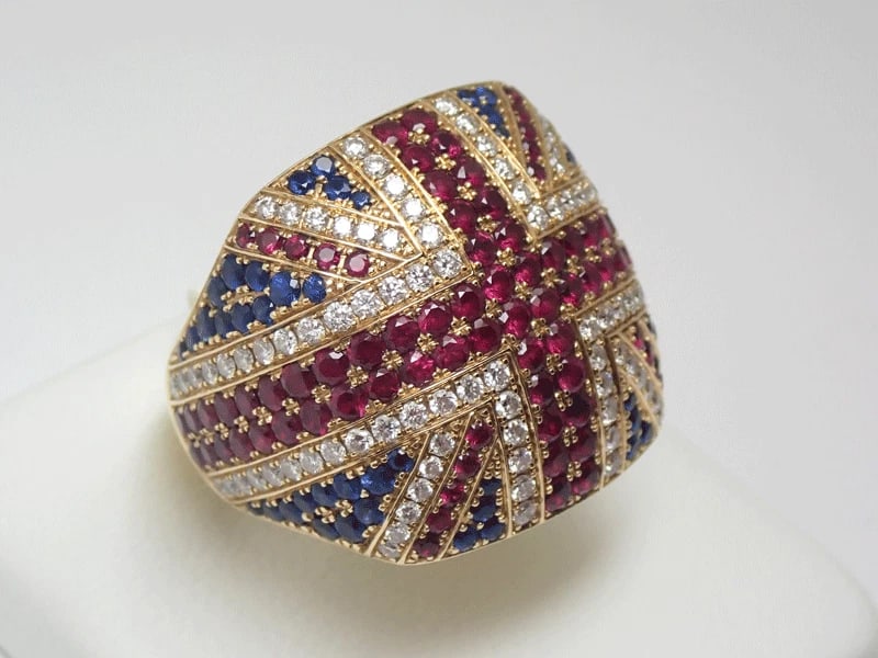 ASPREY UNION JACK 18K YELLOW GOLD RUBY STATEMENT RING - 3