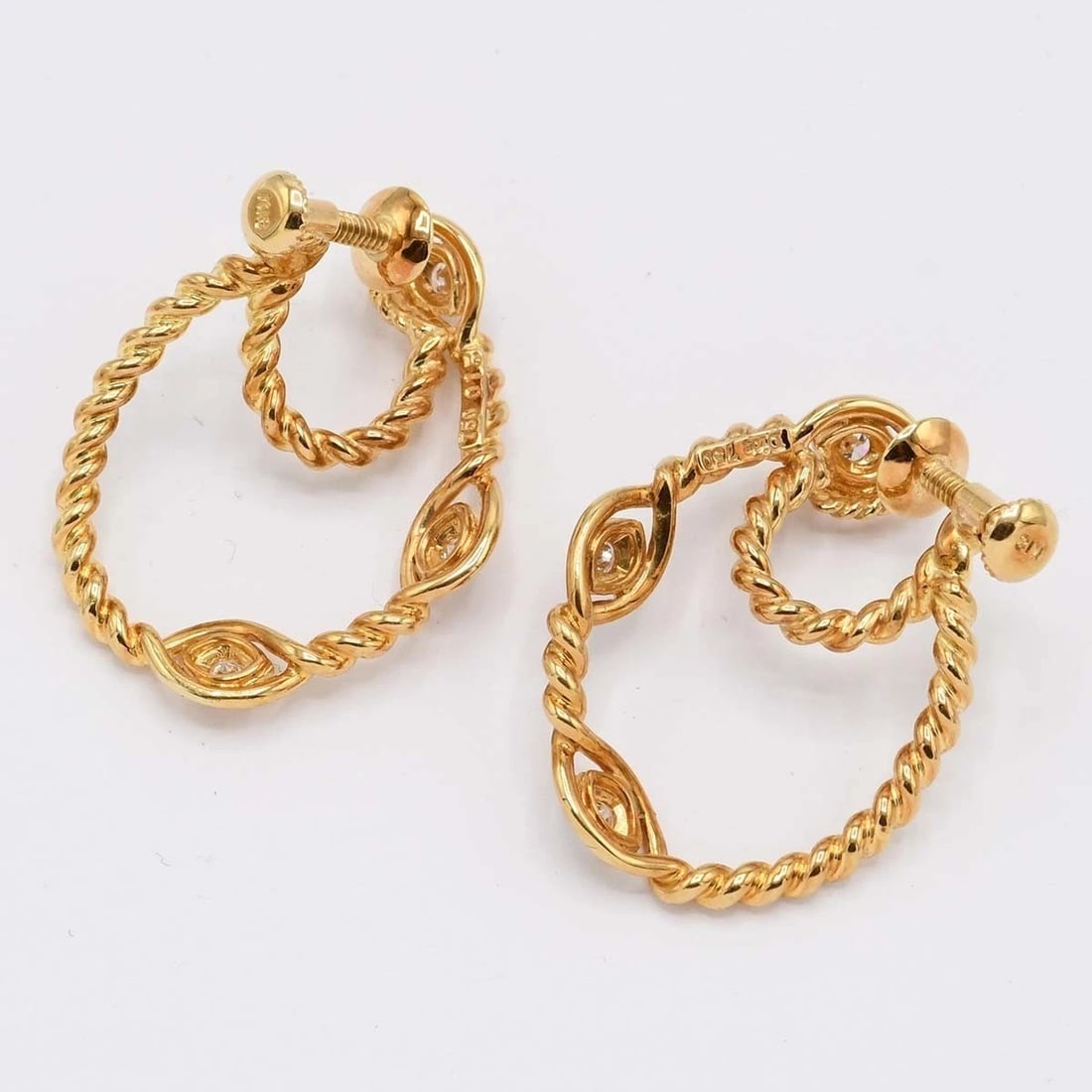 CHRISTIAN DIOR DIAMOND 18K YELLOW GOLD EARRINGS: Christian Dior Diamond 18k Yellow Gold Earrings Brand: Dior Type: Earrings Material: 18k Yellow Gold Main Stone/Creation Natural Color: Yellow Size: Approx. 27.0 × 21.0mm (1.06" × 0.83") 