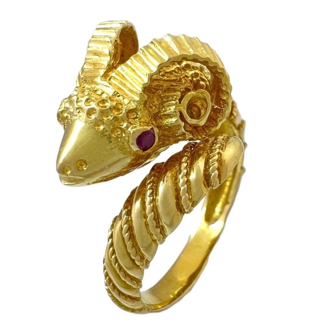 ILIAS LALAOUNIS RAM SHEEP ANIMAL HEAD RUBY RING (1 of 7)