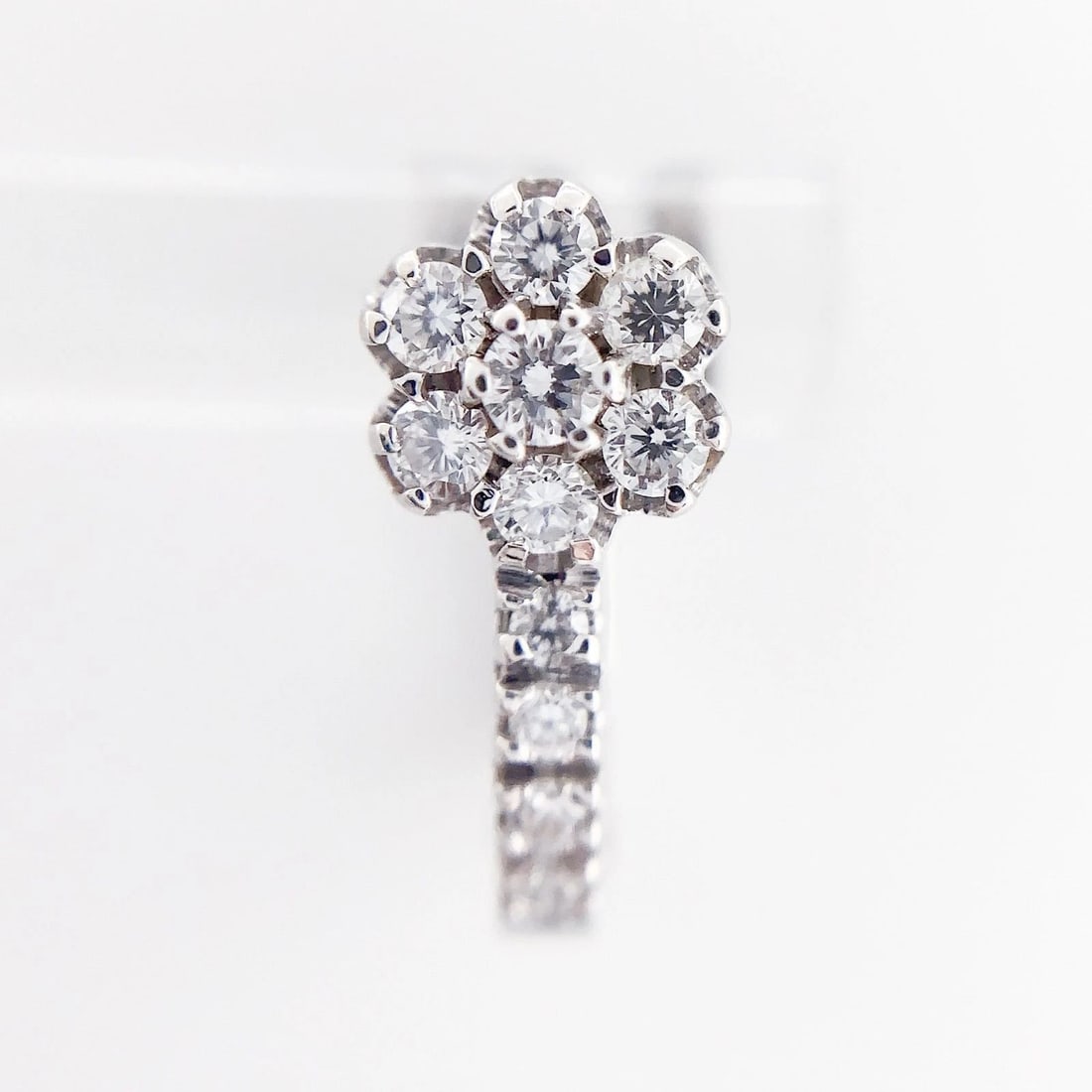 DAMIANI FLOWER DIAMOND HOOP OMEGA BACK EARRING: Damiani Flower Diamond Hoop Omega Back Earring Brand: Damiani Type: Earrings Material: 18k White Gold Main Stone/Creation Natural Color: White Size: Approx. 5.8 × 13 mm / Approx. 0.2 × 0.5