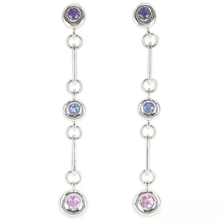 CHAUMET ANNEAU MULTI COLOR SAPPHIRE LONG DROP DANGLE EARRINGS: Chaumet Anneau Multi Color Sapphire Long Drop Dangle Earrings Brand: Chaumet Type: Earrings Material: 18k White Gold Main Stone/Creation Natural Color: White Size: Approx. 6.0cm (length) × 0.7cm