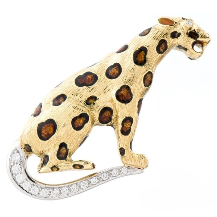 GARAVELLI LEOPARD PANTHER 18K YELLOW GOLD ANIMAL BROOCH (1 of 2)