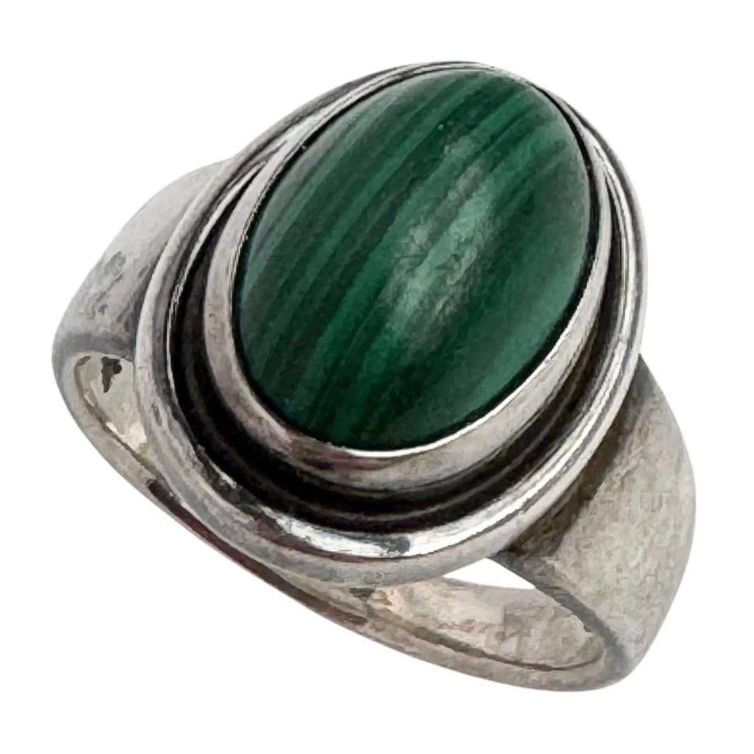 GEORG JENSEN MALACHITE STERLING SILVER RING - 2
