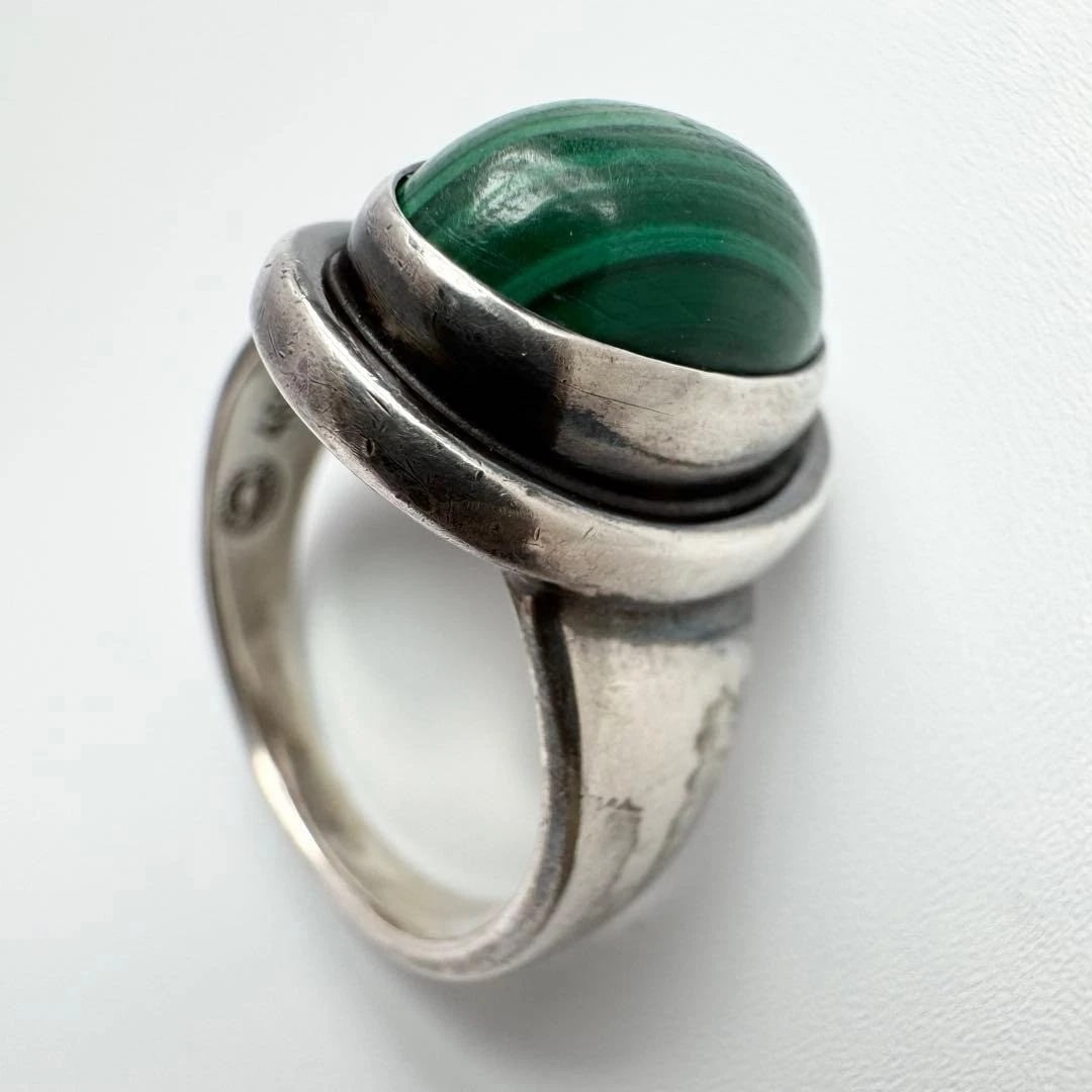 GEORG JENSEN MALACHITE STERLING SILVER RING - 3