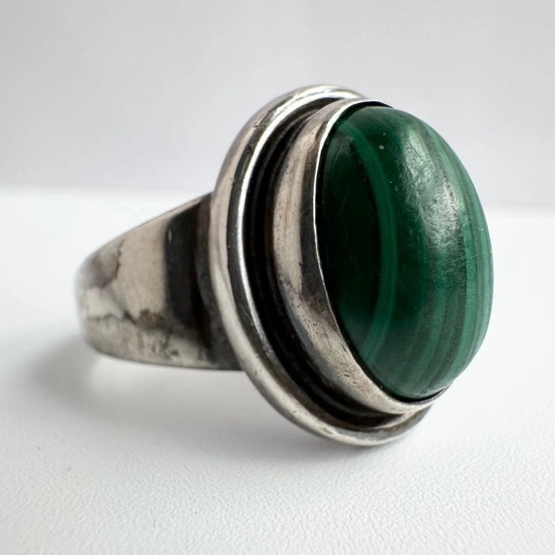 GEORG JENSEN MALACHITE STERLING SILVER RING - 5